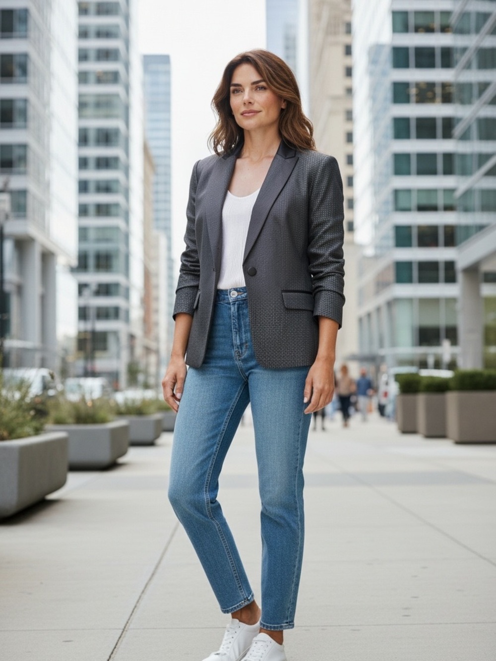 Halogen Charcoal Textured Blazer large lined shoulder pads